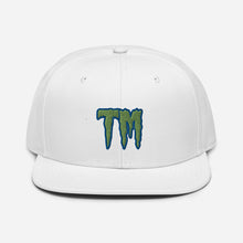 Load image into Gallery viewer, TM Snapback Hat ( Green Letters & Blue Outline )