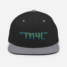 Load image into Gallery viewer, TM4L Snapback Hat ( Green Letters & Blue Outline )