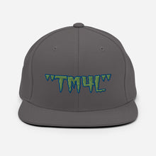Load image into Gallery viewer, TM4L Snapback Hat ( Green Letters & Blue Outline )