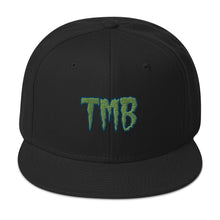 Load image into Gallery viewer, TMB Snapback Hat ( Green Letters & Blue Outline )