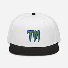 Load image into Gallery viewer, TM Snapback Hat ( Green Letters & Blue Outline )
