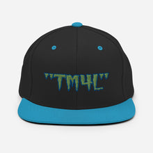 Load image into Gallery viewer, TM4L Snapback Hat ( Green Letters & Blue Outline )