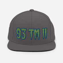 Load image into Gallery viewer, 93 TM 11 Snapback Hat ( Green Letters & Blue Outline )