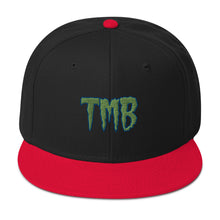 Load image into Gallery viewer, TMB Snapback Hat ( Green Letters & Blue Outline )