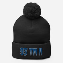 Load image into Gallery viewer, 93 TM 11 Pom-Pom Beanie ( Blue Letters & Grey Outline )