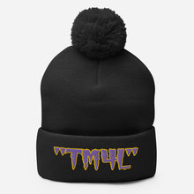 Load image into Gallery viewer, TM4L Pom-Pom Beanie ( Purple Letters & Yellow Outline )