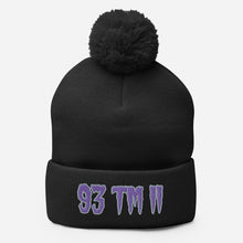 Load image into Gallery viewer, 93 TM 11 Pom-Pom Beanie ( Purple Letters & Grey Outline )