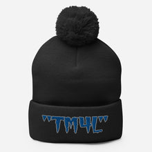 Load image into Gallery viewer, TM4L Pom-Pom Beanie ( Blue Letters & Gray Outline )