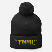 Load image into Gallery viewer, TM4L Pom-Pom Beanie ( Yellow Letters & Blue Outline )