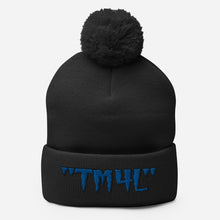 Load image into Gallery viewer, TM4L Pom-Pom Beanie ( Blue Letters & Black Outline )