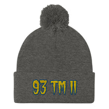 Load image into Gallery viewer, 93 TM 11 Pom-Pom Beanie ( Yellow Letters & Blue Outline )