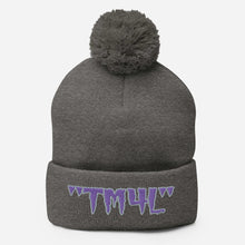 Load image into Gallery viewer, TM4L Pom-Pom Beanie ( Purple Letters & Grey Outline )