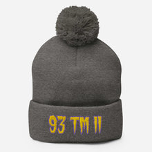 Load image into Gallery viewer, 93 TM 11 Pom-Pom Beanie ( Gold Letters & Purple Outline )