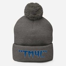 Load image into Gallery viewer, TM4L Pom-Pom Beanie ( Blue Letters & Gray Outline )
