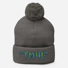 Load image into Gallery viewer, TM4L Pom-Pom Beanie ( Green Letters & Blue Outline )