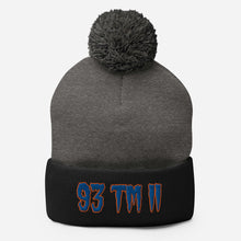 Load image into Gallery viewer, 93 TM 11 Pom-Pom Beanie ( Blue Letters & Orange Outline )