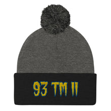 Load image into Gallery viewer, 93 TM 11 Pom-Pom Beanie ( Yellow Letters & Blue Outline )