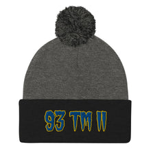 Load image into Gallery viewer, 93 TM 11 Pom-Pom Beanie ( Blue Letters & Gold Outline )