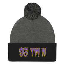 Load image into Gallery viewer, 93 TM 11 Pom-Pom Beanie ( Purple Letters & Gold Outline )