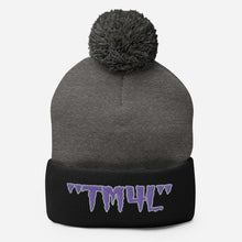Load image into Gallery viewer, TM4L Pom-Pom Beanie ( Purple Letters & Grey Outline )