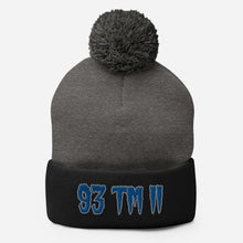 Load image into Gallery viewer, 93 TM 11 Pom-Pom Beanie ( Blue Letters & Grey Outline )
