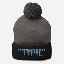 Load image into Gallery viewer, TM4L Pom-Pom Beanie ( Grey Letters & Blue Outline )