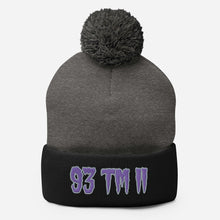 Load image into Gallery viewer, 93 TM 11 Pom-Pom Beanie ( Purple Letters & Grey Outline )