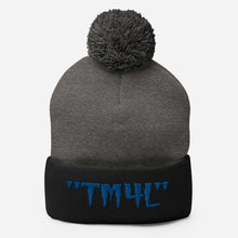 Load image into Gallery viewer, TM4L Pom-Pom Beanie ( Blue Letters & Black Outline )