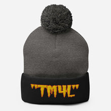Load image into Gallery viewer, TM4L Pom-Pom Beanie ( Gold Letters & Orange Outline )