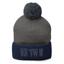 Load image into Gallery viewer, 93 TM 11 Pom-Pom Beanie ( Blue Letters & Orange Outline )