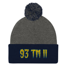 Load image into Gallery viewer, 93 TM 11 Pom-Pom Beanie ( Yellow Letters & Blue Outline )