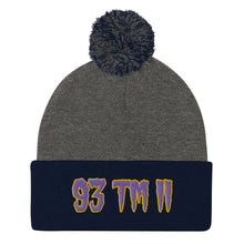 Load image into Gallery viewer, 93 TM 11 Pom-Pom Beanie ( Purple Letters & Gold Outline )