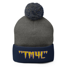 Load image into Gallery viewer, TM4L Pom-Pom Beanie ( Gold Letters & Purple Outline )