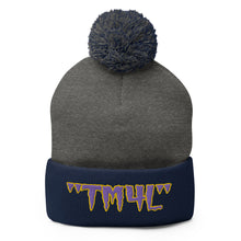 Load image into Gallery viewer, TM4L Pom-Pom Beanie ( Purple Letters & Yellow Outline )