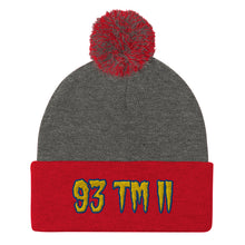 Load image into Gallery viewer, 93 TM 11 Pom-Pom Beanie ( Yellow Letters & Blue Outline )