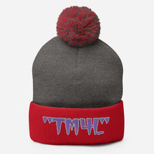 Load image into Gallery viewer, TM4L Pom-Pom Beanie ( Purple Letters & Grey Outline )