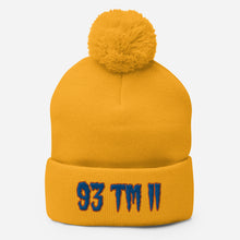 Load image into Gallery viewer, 93 TM 11 Pom-Pom Beanie ( Blue Letters & Orange Outline )