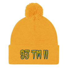 Load image into Gallery viewer, 93 TM 11 Pom-Pom Beanie ( Yellow Letters & Blue Outline )