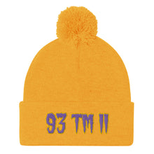 Load image into Gallery viewer, 93 TM 11 Pom-Pom Beanie ( Purple Letters & Gold Outline )