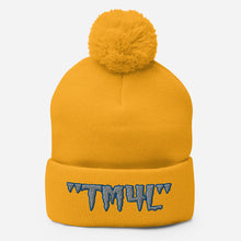 Load image into Gallery viewer, TM4L Pom-Pom Beanie ( Grey Letters & Blue Outline )