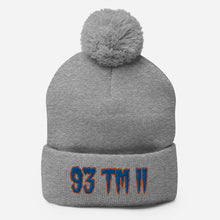 Load image into Gallery viewer, 93 TM 11 Pom-Pom Beanie ( Blue Letters & Orange Outline )