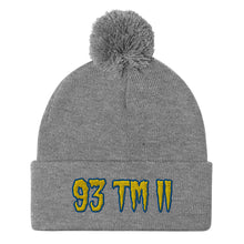 Load image into Gallery viewer, 93 TM 11 Pom-Pom Beanie ( Yellow Letters & Blue Outline )