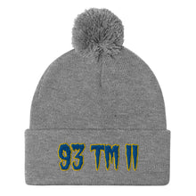 Load image into Gallery viewer, 93 TM 11 Pom-Pom Beanie ( Blue Letters & Gold Outline )