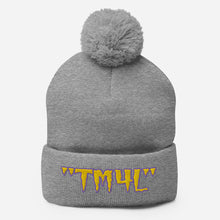 Load image into Gallery viewer, TM4L Pom-Pom Beanie ( Gold Letters & Purple Outline )