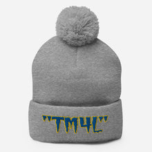 Load image into Gallery viewer, TM4L Pom-Pom Beanie ( Blue Letters & Yellow Outline )