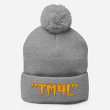 Load image into Gallery viewer, TM4L Pom-Pom Beanie ( Gold Letters & Orange Outline )