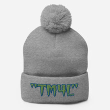 Load image into Gallery viewer, TM4L Pom-Pom Beanie ( Green Letters & Blue Outline )