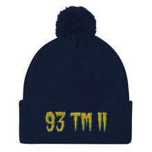 Load image into Gallery viewer, 93 TM 11 Pom-Pom Beanie ( Yellow Letters & Blue Outline )