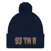 Load image into Gallery viewer, 93 TM 11 Pom-Pom Beanie ( Purple Letters & Gold Outline )