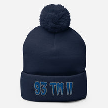 Load image into Gallery viewer, 93 TM 11 Pom-Pom Beanie ( Blue Letters & Grey Outline )